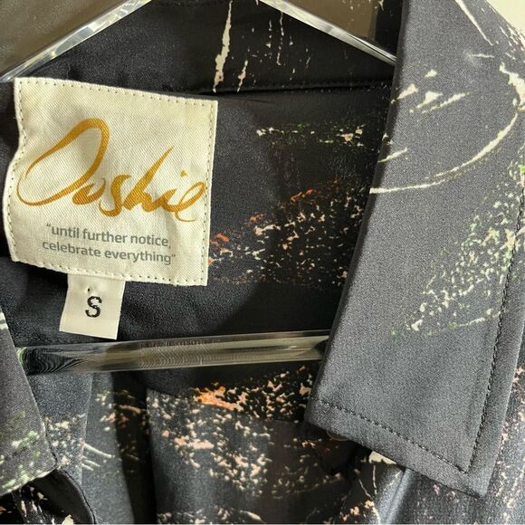 Ooshi Abstract Print Silk Button Down Shirt Dress Black size small - Picture 9 of 16